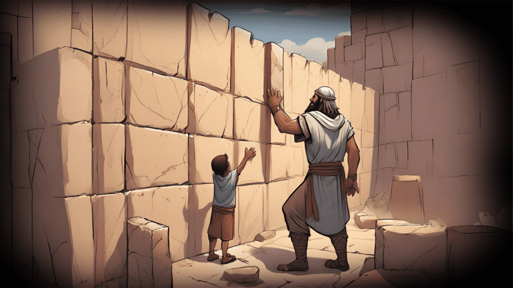 Nehemiah learns from his father about building a wall.