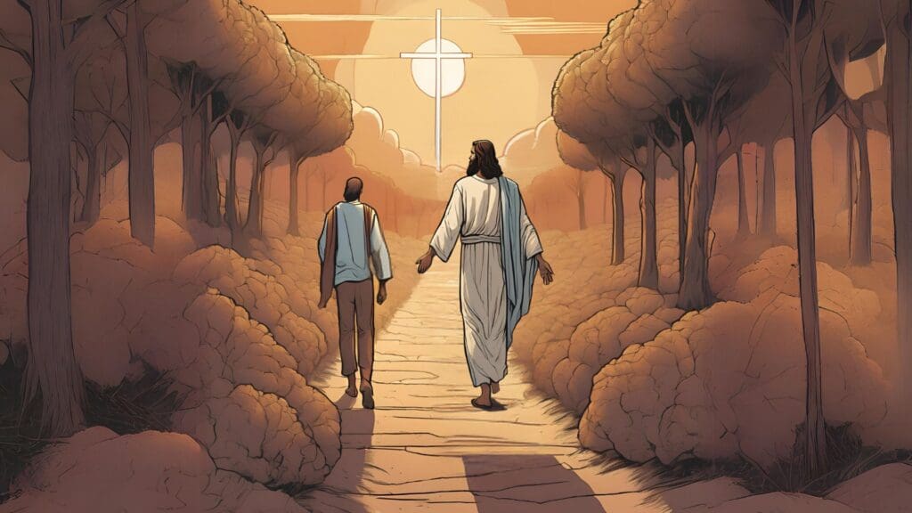 A man is walking with Jesus