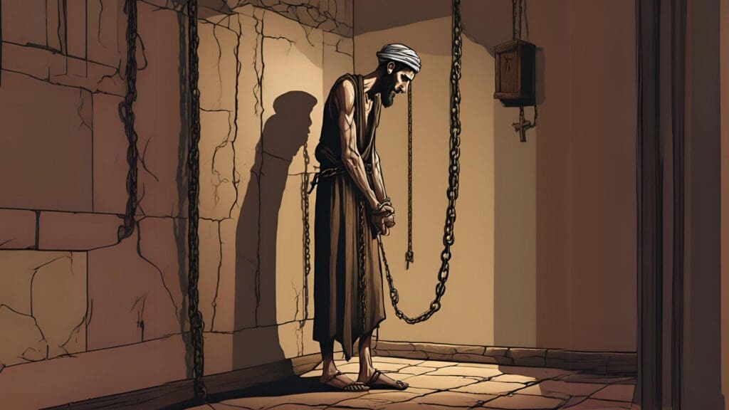 Nehemiah chained to a wall and imprisoned